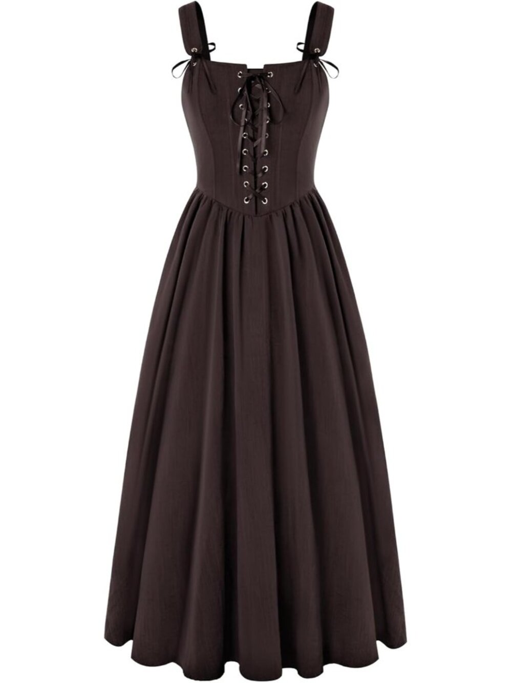 Women's Coffee Cottage Core Long Sleeveless Lace Up Imported Costume Dress